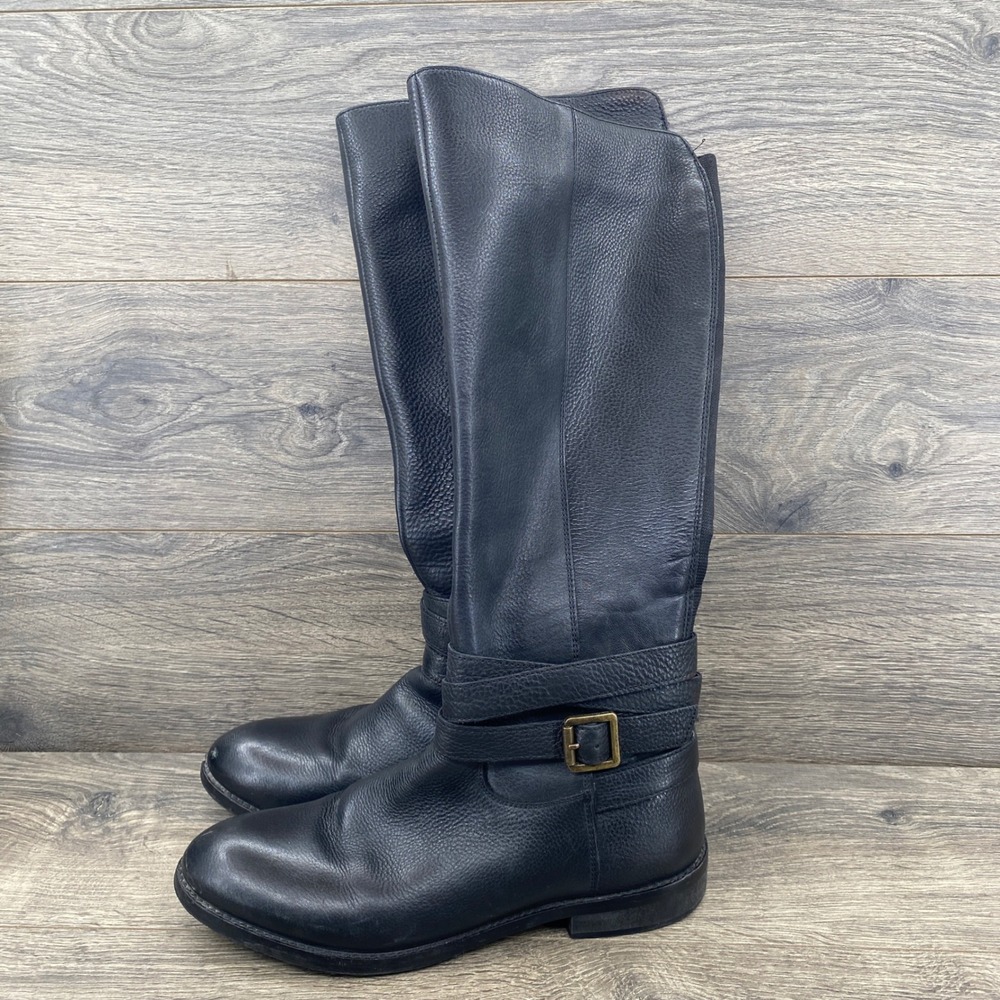 Sam Edelman Riding Boots Women 8.5 Black Pebbled Leather Buckle Tall Zip